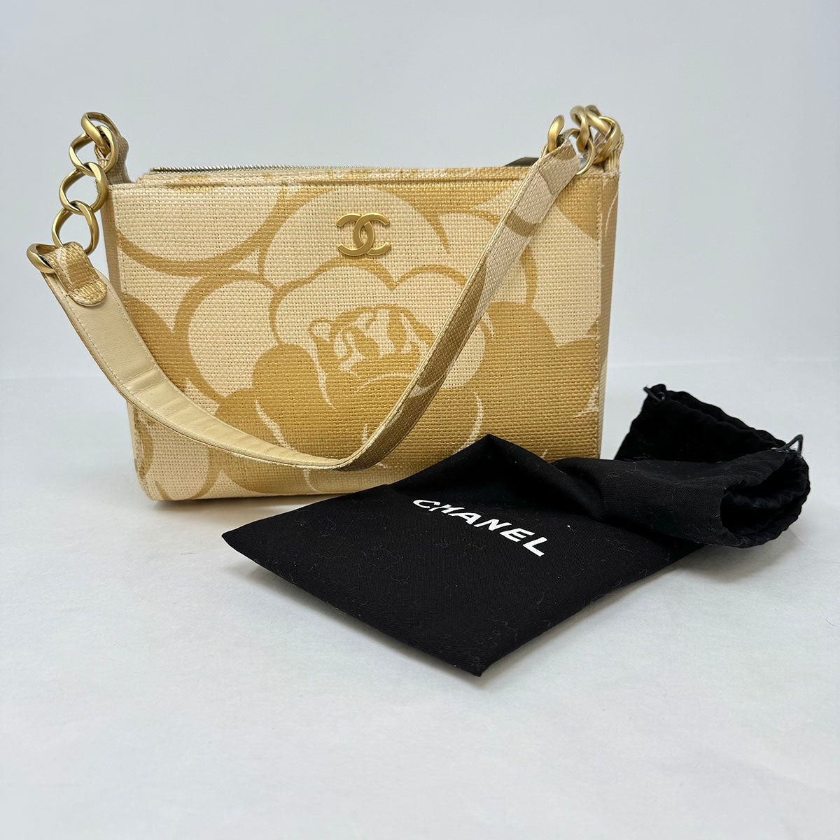Chanel Raffia Camellia Shoulder Bag
