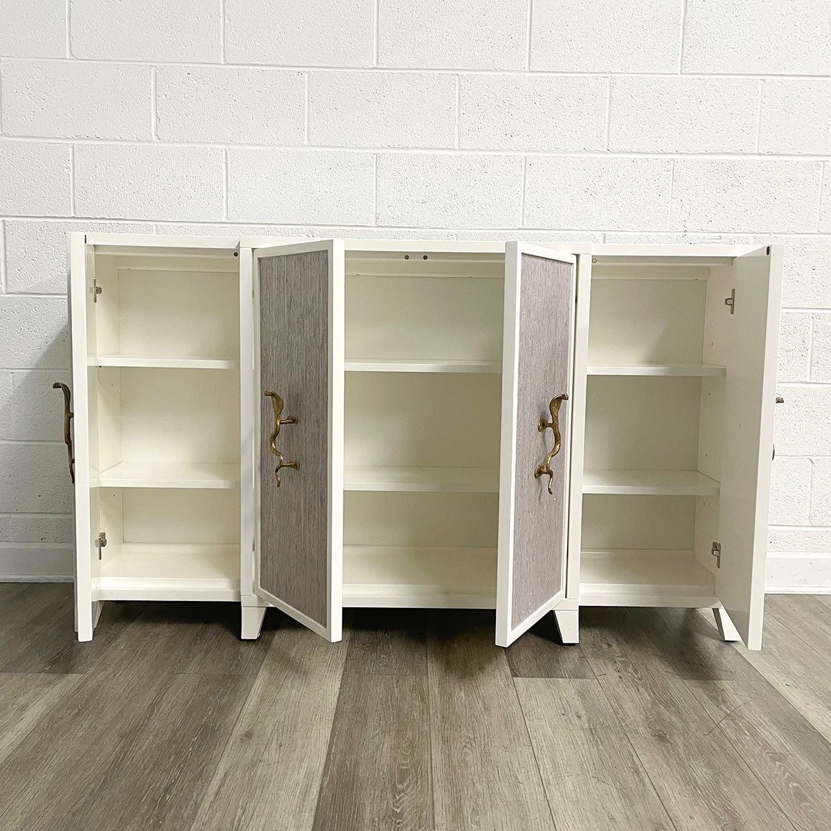 White Wood Sideboard with Raw Silk Panels