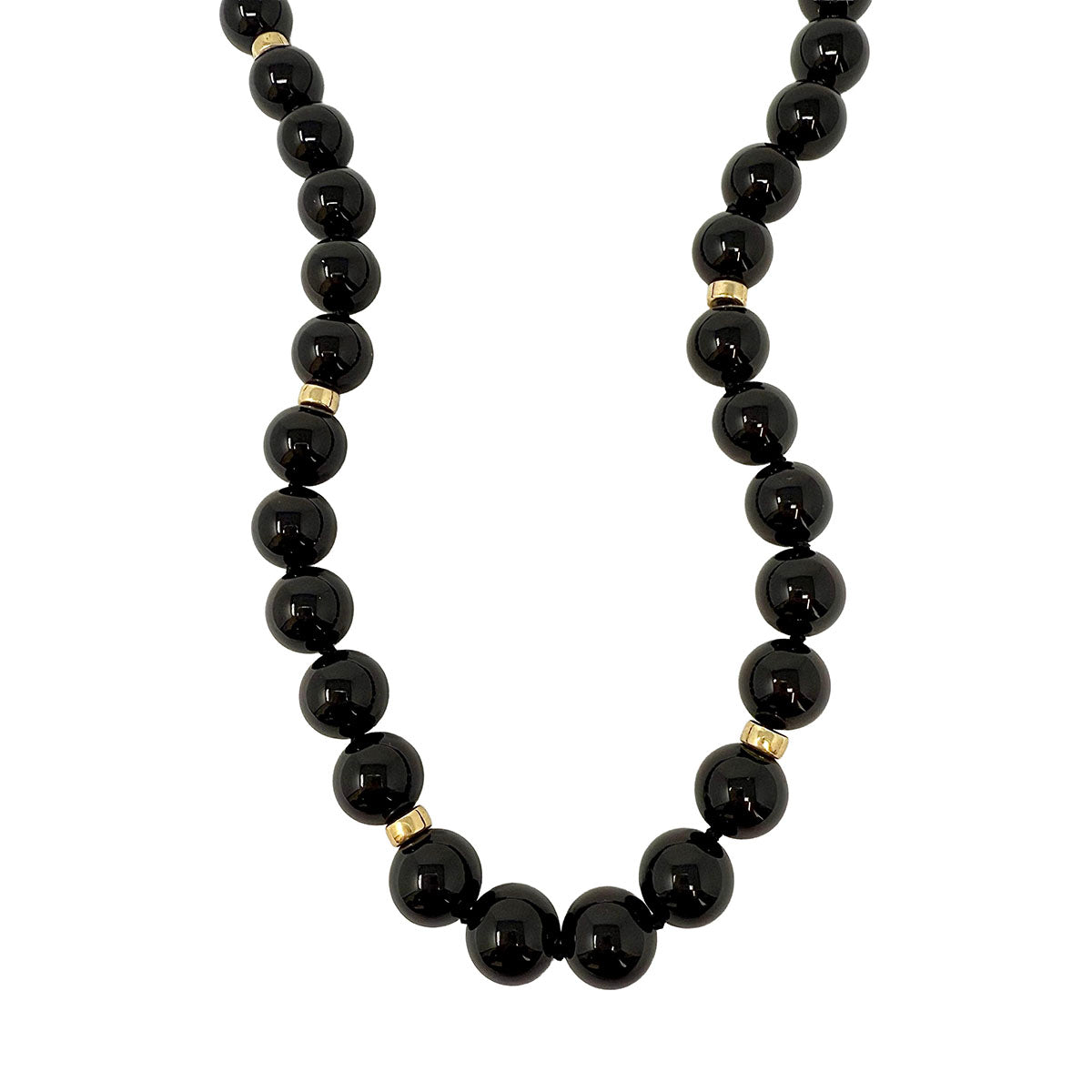 30" Onyx Necklace with Gold Barrels
