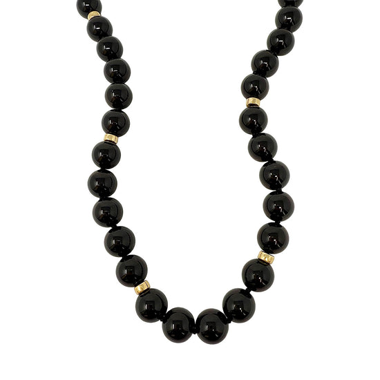 30" Onyx Necklace with Gold Barrels