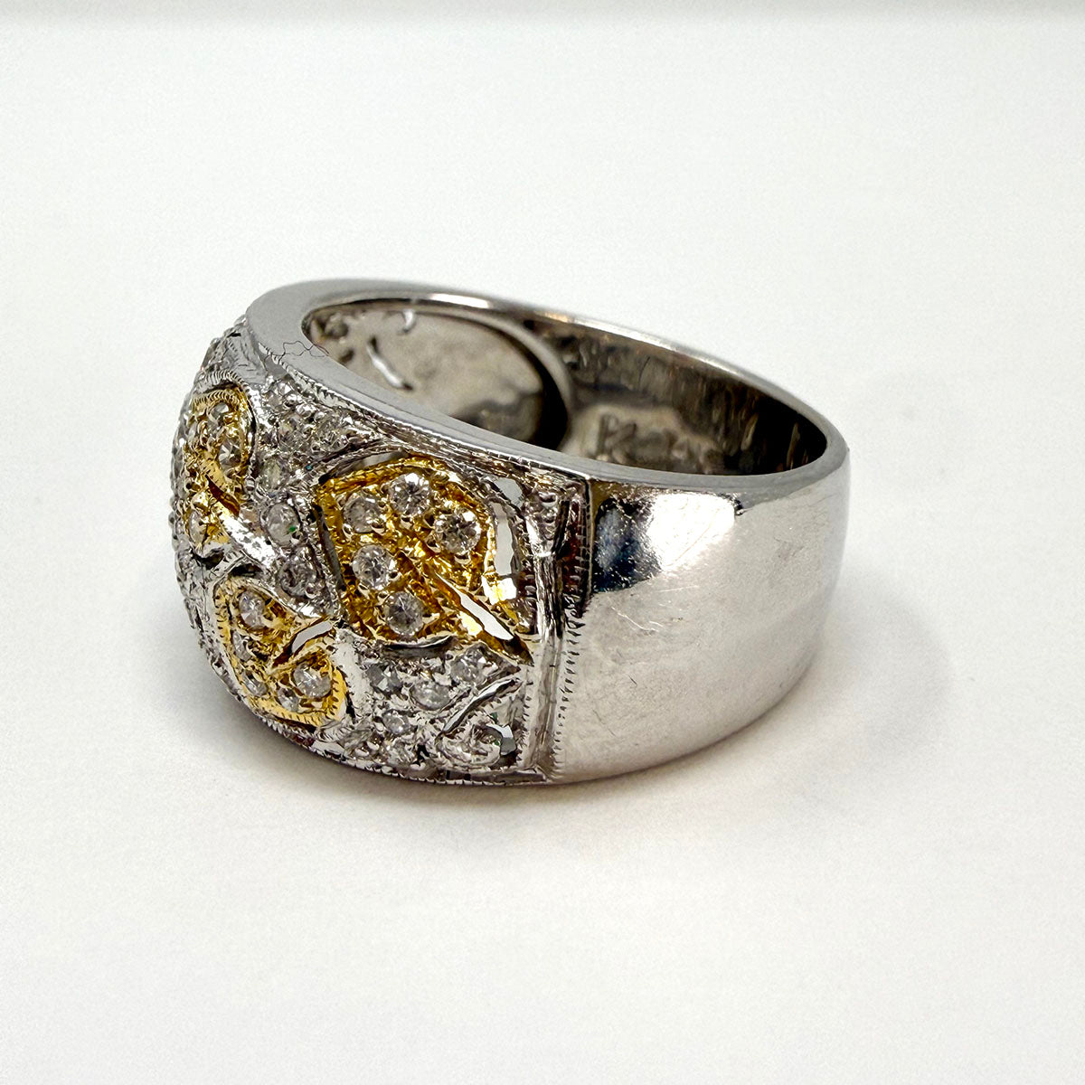 Levian 14K White Gold Band with Leaf Decor with Pave Diamonds