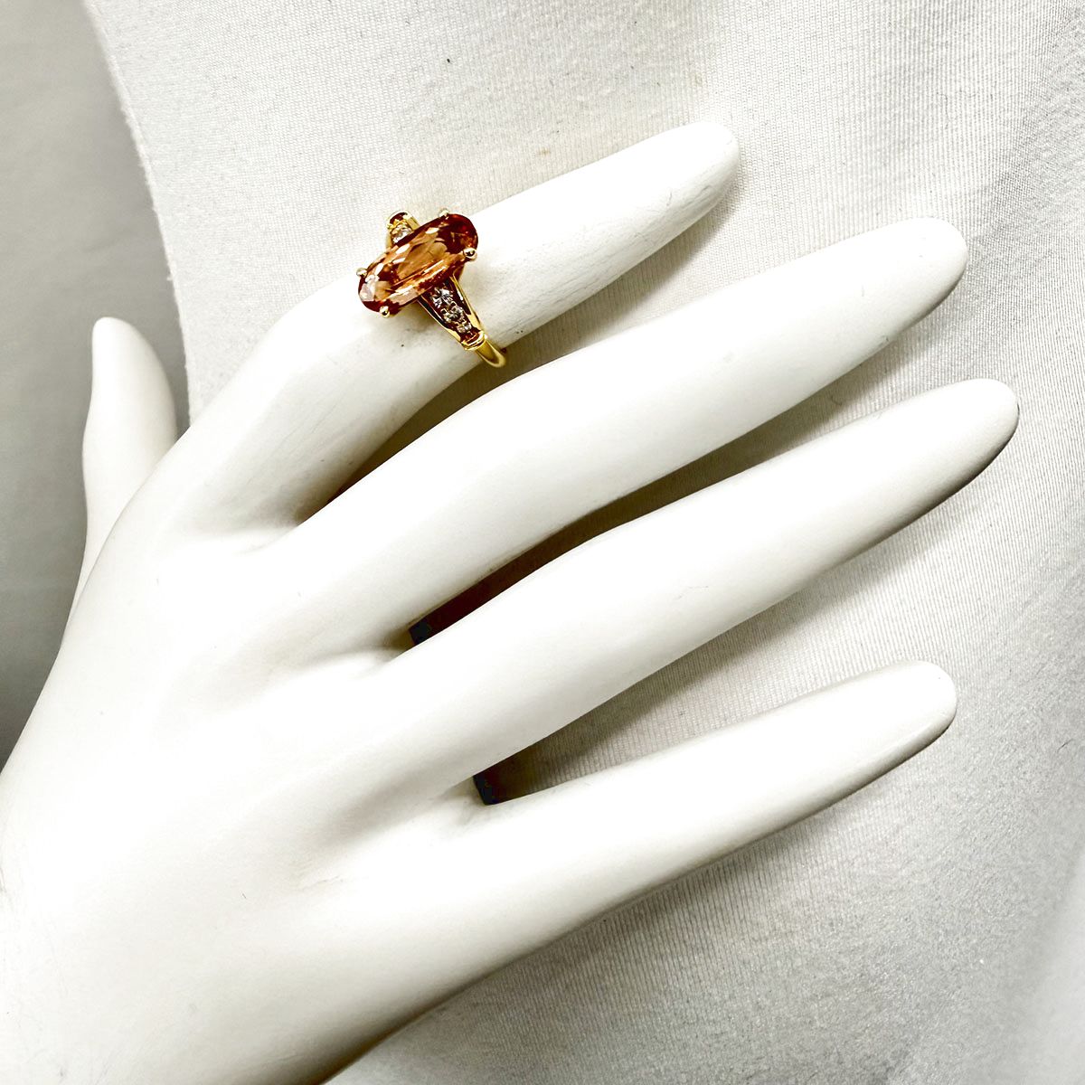 Jay Trillas 18K Gold Ring with Oval Orange Topaz and 6 Diamonds