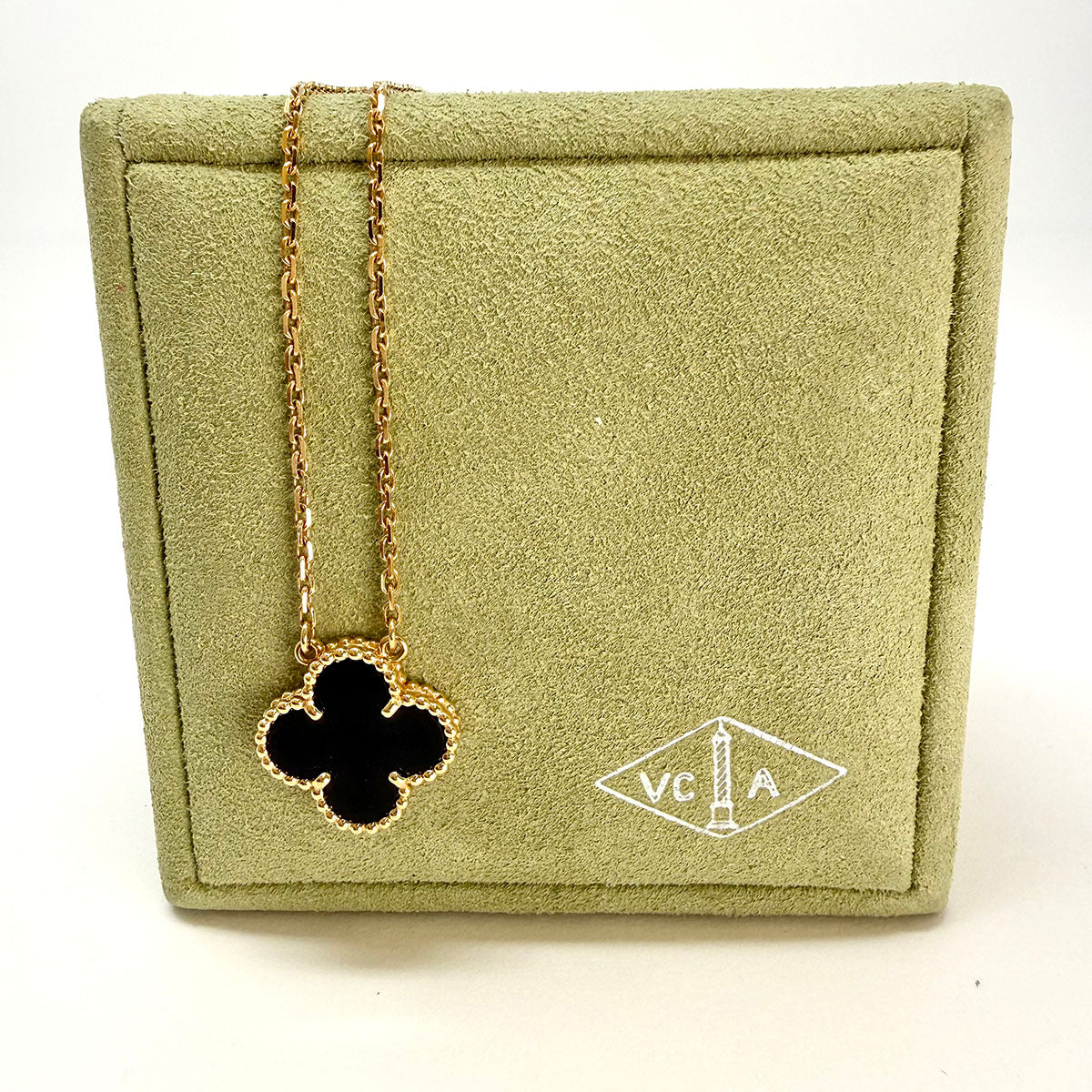 Van Cleef & Arpels Vintage 18K Gold Alhambra 1 Motif Necklace with Onyx