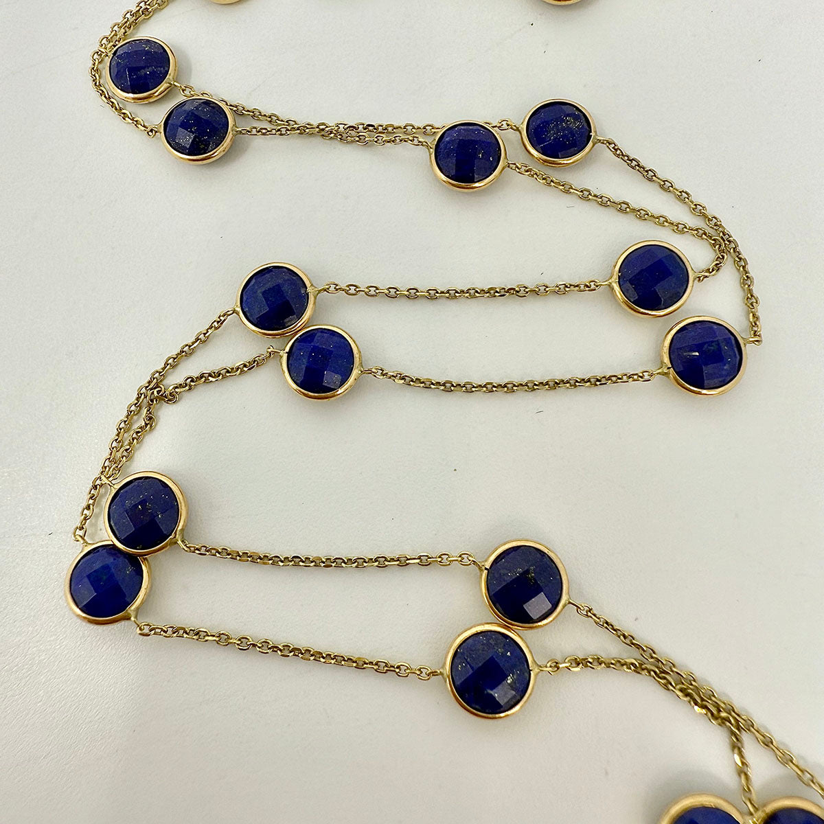 14K Gold 36" Lapis Station Necklace