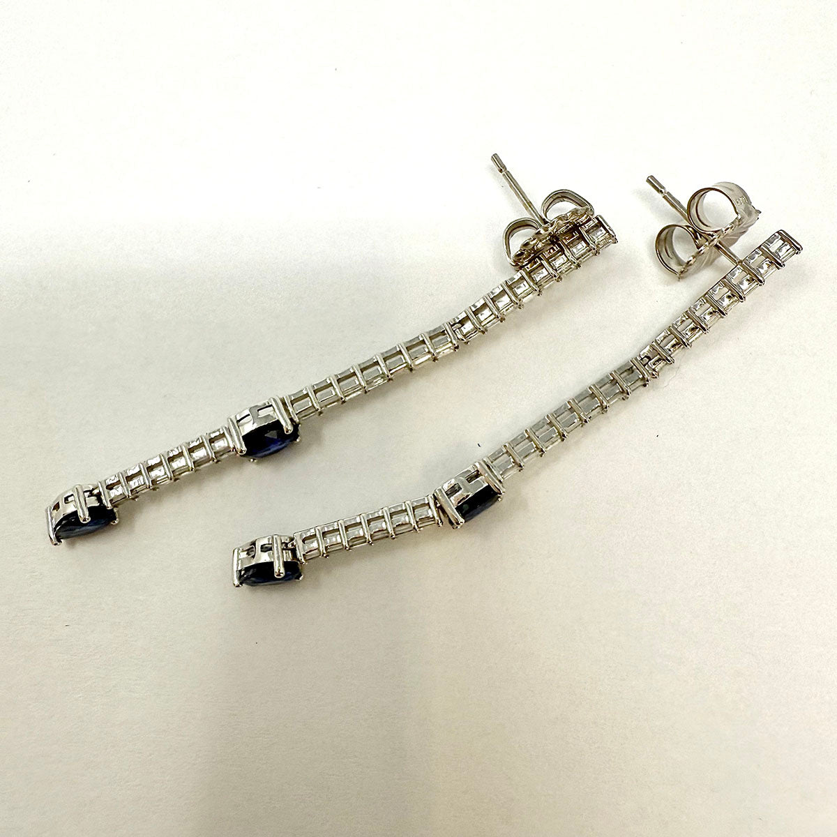 18K White Gold Diamond and Sapphire Drop Earrings
