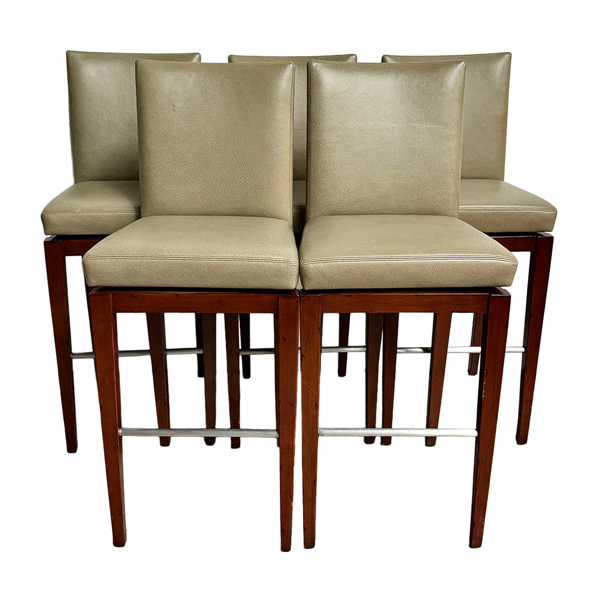 A. Rudin Set of 5 Leather Swivel Bar Stools