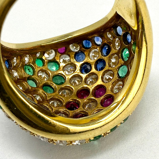 18K Gold Multi-stone Ring with Rubies, Emerald, Sapphires and Diamonds