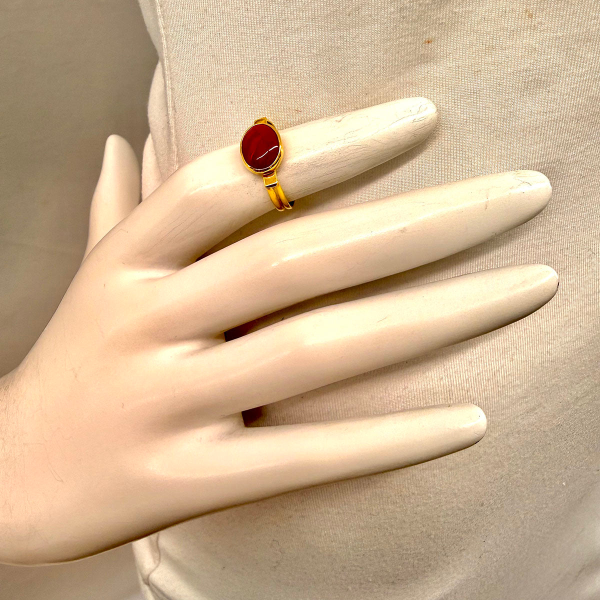 Susan Berman 18K Gold Ring with Oval Cabochon Coral