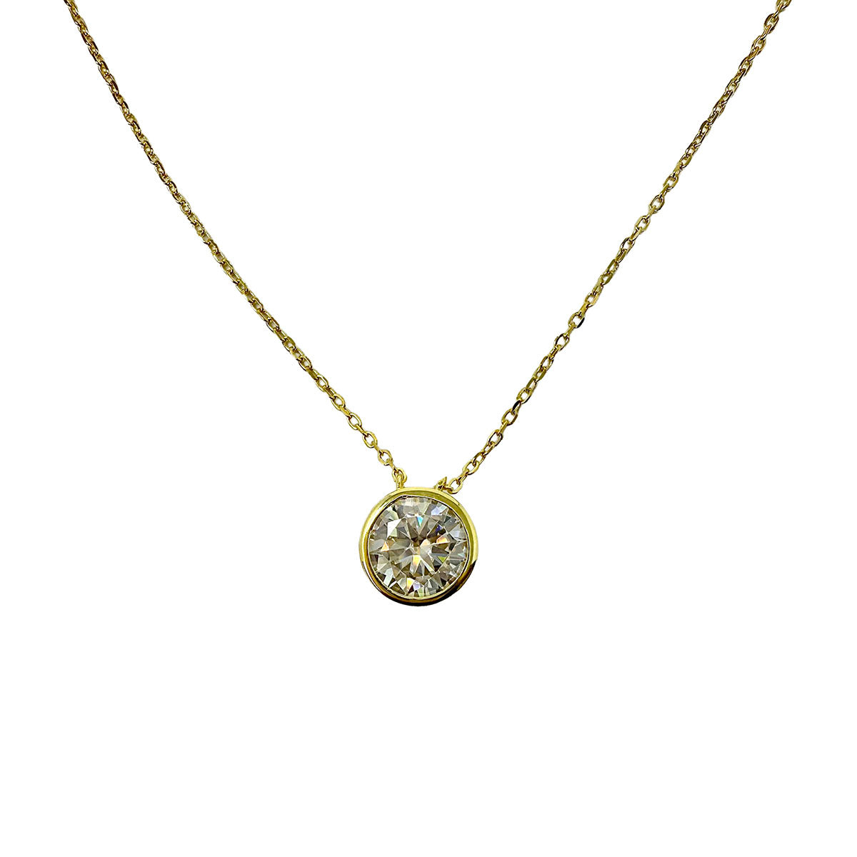 2ct Moissanite Round Bezel Set Pendant Necklace