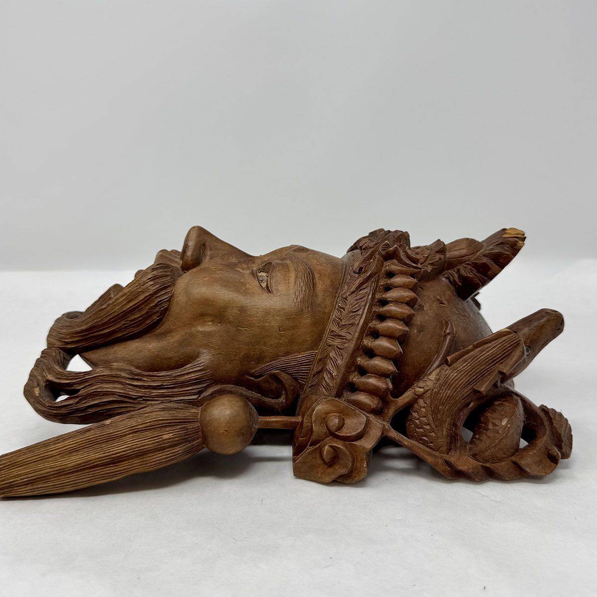 Asian Handcarved Wooden  Mask with Tiny Teeth