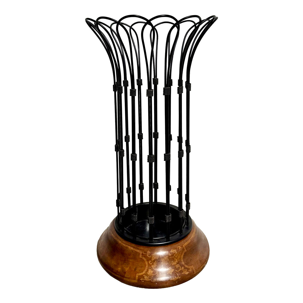 Antiqued Black Metal and Wood Umbrella/Cane Stand