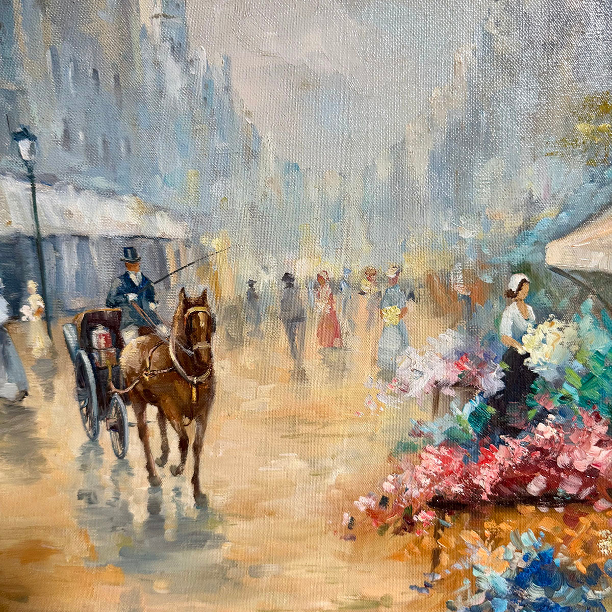 Framed Painting "Market Scene" Signed