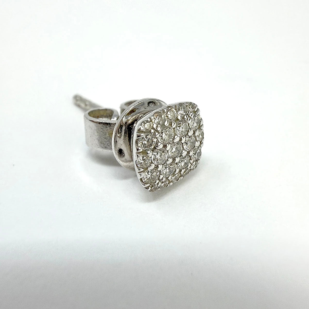 14K White Gold Stud Earrings with Pave Diamonds