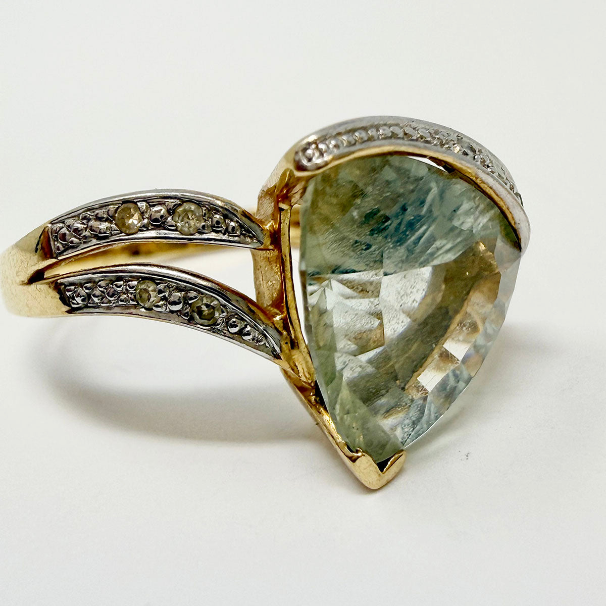 Prasiolite and Diamond Ring