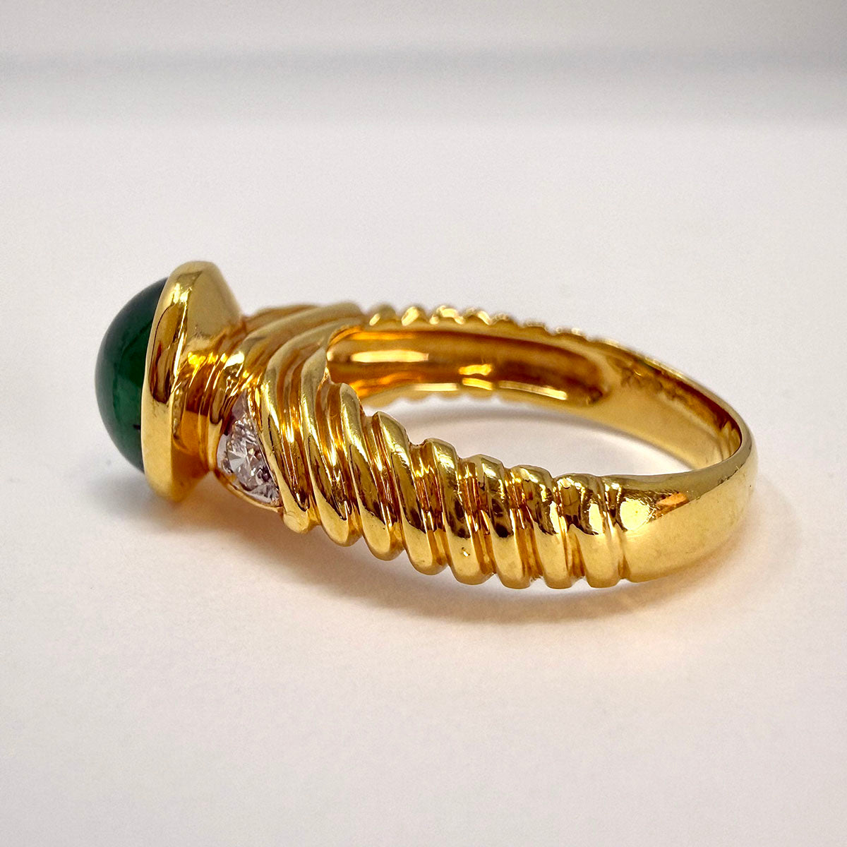 Montreaux 18K Gold and Platinum Ring with Emerald Cabochon and 2 Diamonds