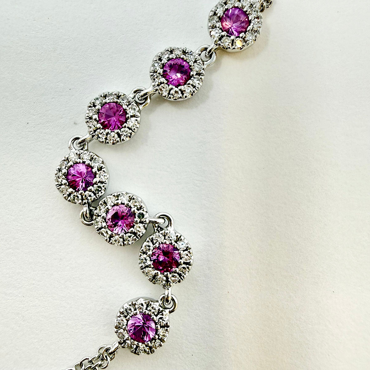 14K White Gold Bracelet with Pink Sapphire and Diamond