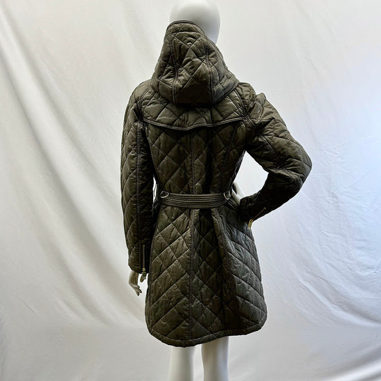 Burberry London Quilted Coat with Belt and Hoodie