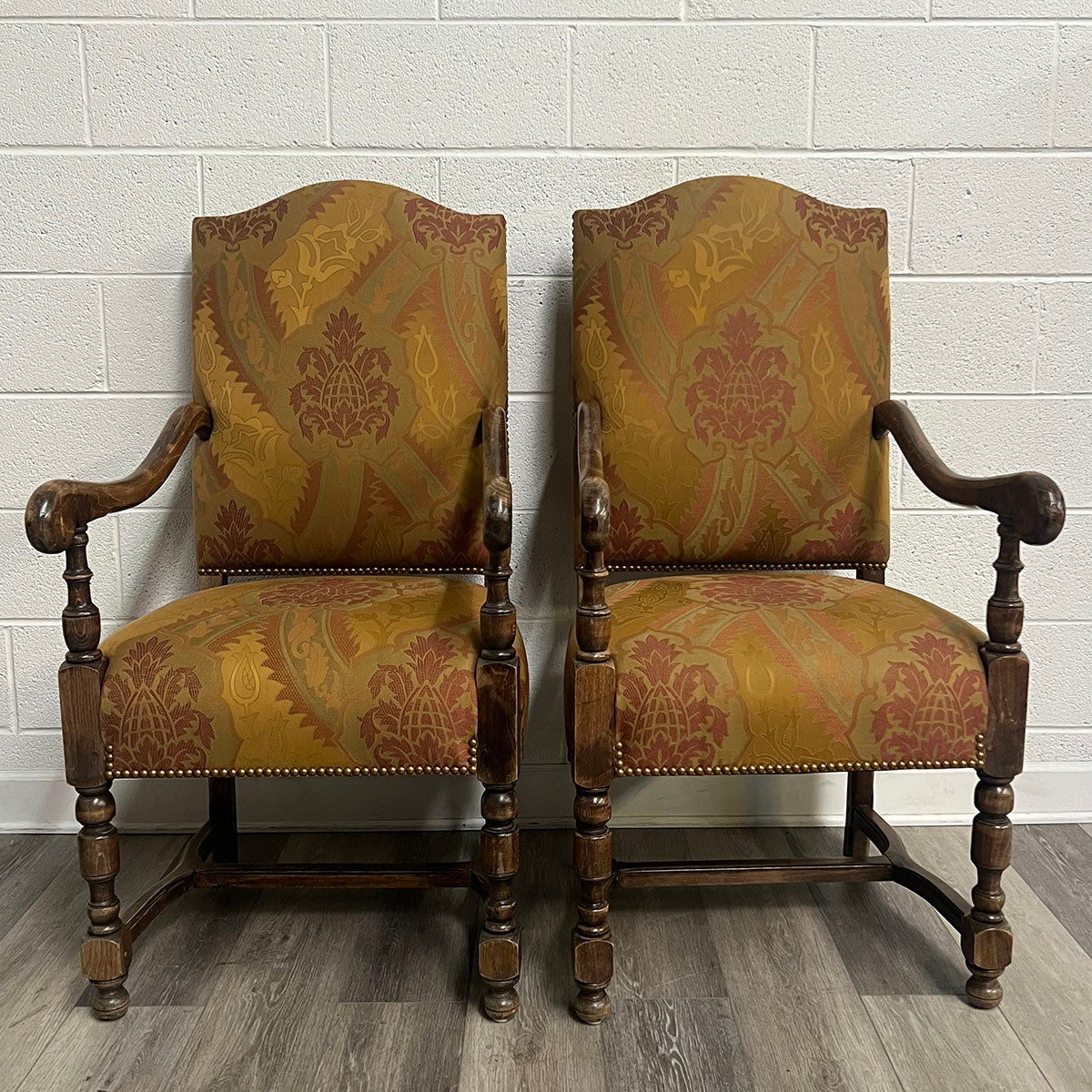Pair of Brocade Style Upholstered Chairs