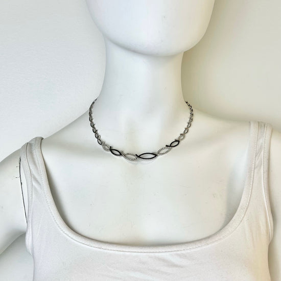 14K White Gold Necklace with 0.75ct White and 0.9ct Black Diamonds
