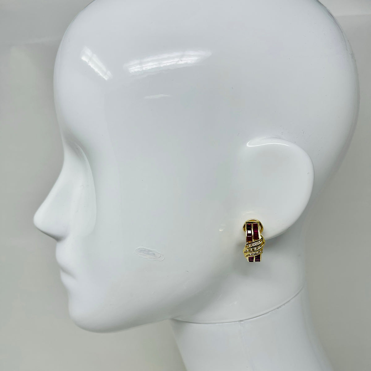 Gold Huggie Earrings with Ruby and Diamonds