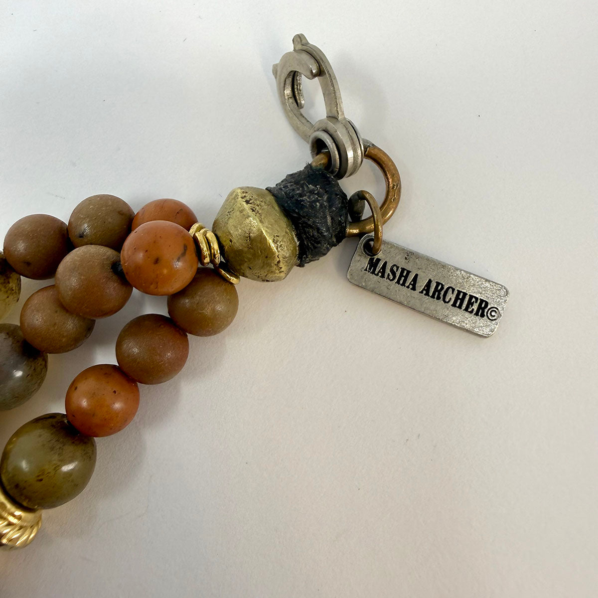 Masha Archer Painted African Trade & Gold Bead Necklace