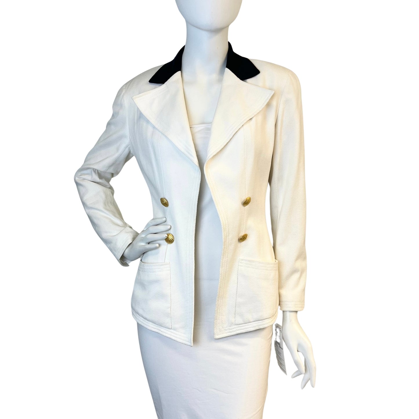 Chanel Vintage Cotton Blazer with Navy Collar