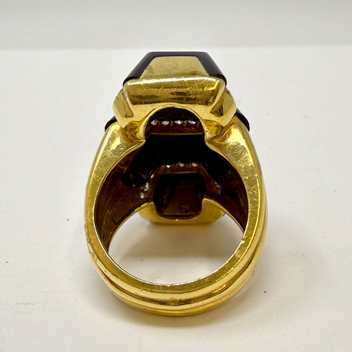 18K Gold Ring with Black Onyx and Diamonds