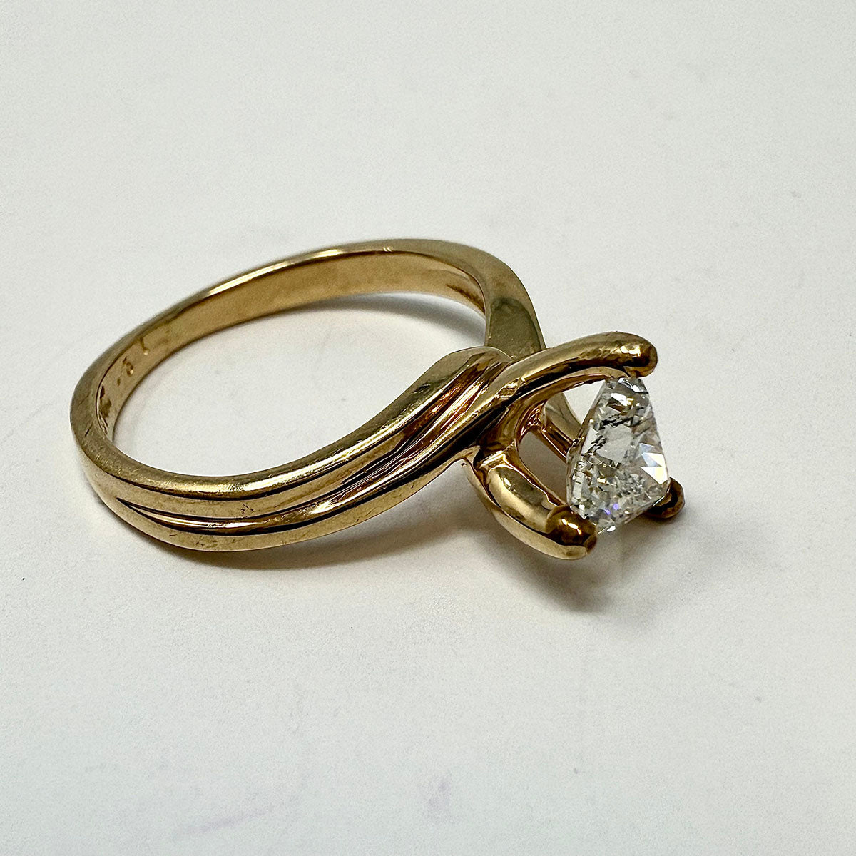 14K Gold Ring with Triangular Shaped Diamond