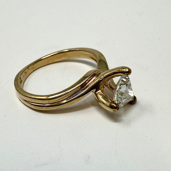 14K Gold Ring with Triangular Shaped Diamond