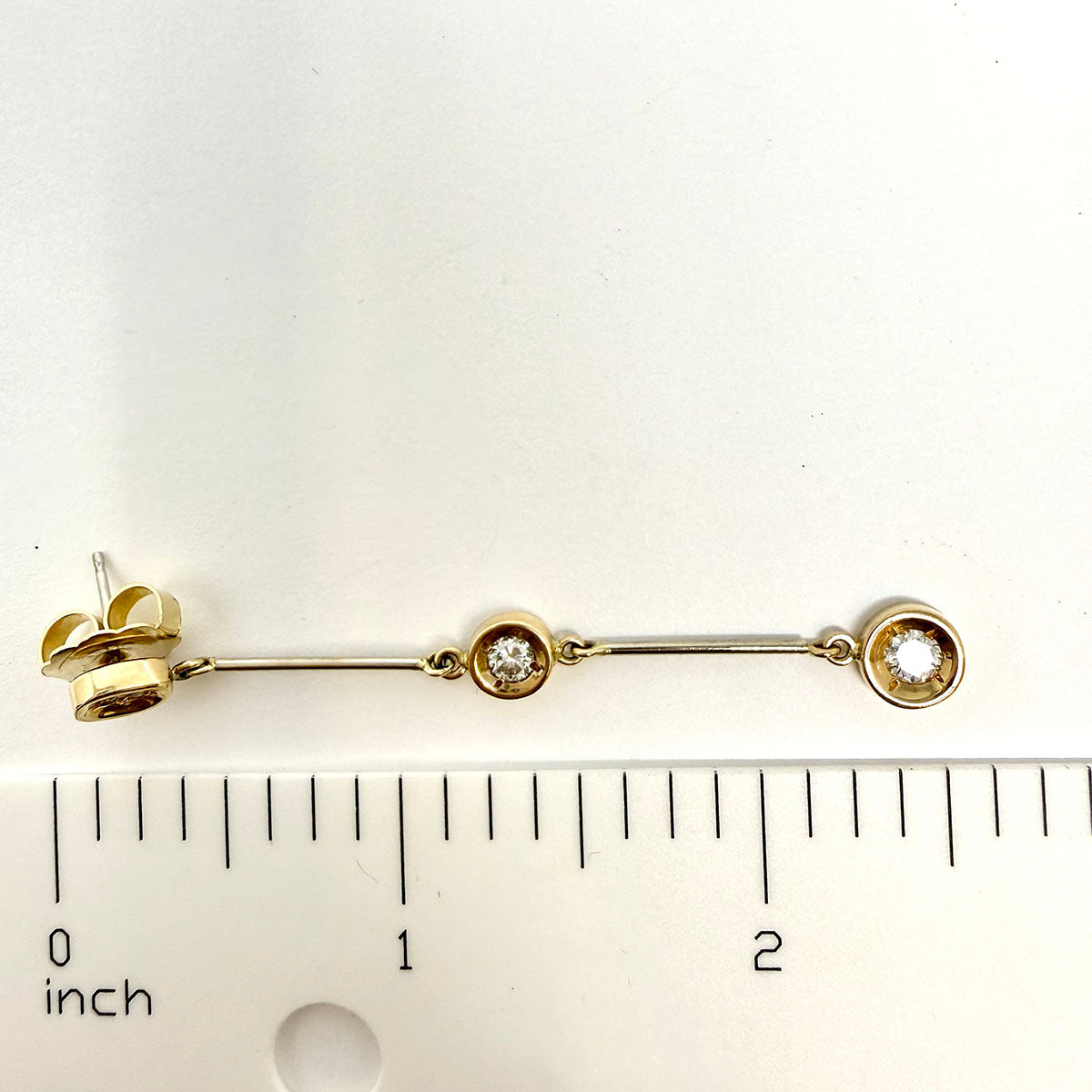 14K Gold Linear Drop Earrings with Diamonds