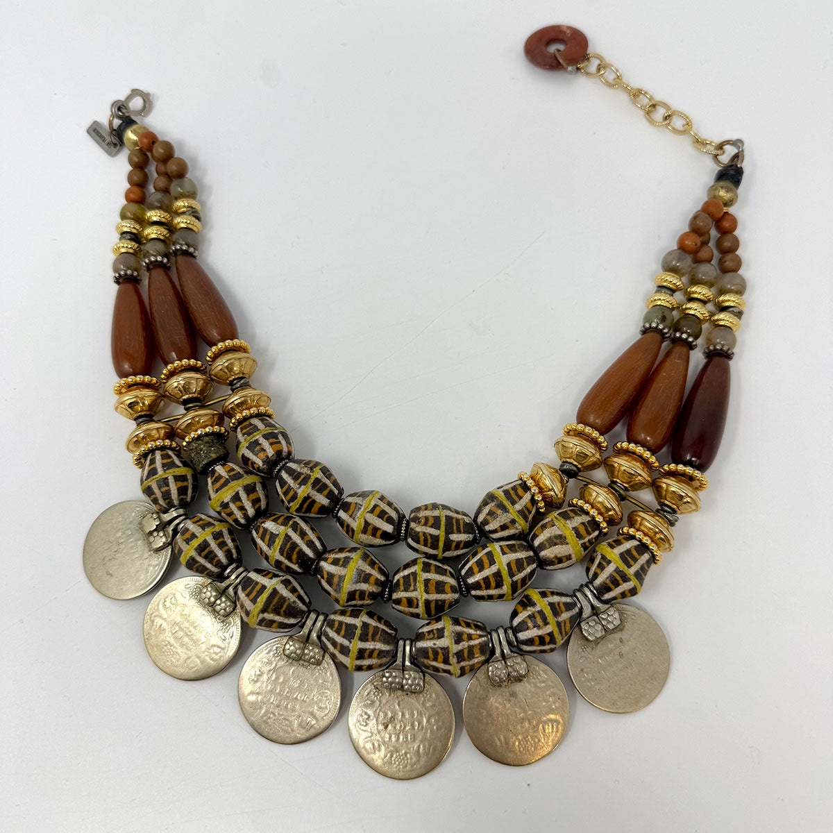 Masha Archer Painted African Trade & Gold Bead Necklace