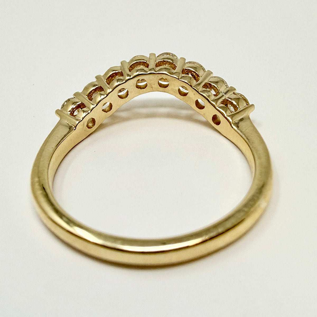 14K Gold Curved Ring with 8 Diamonds