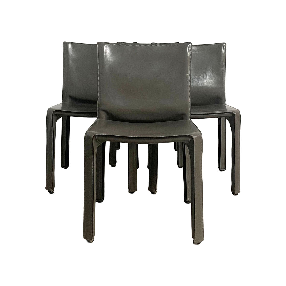 Set of 4 Grey Mario Bellini CAB 412 Leather  Dining Chairs for Cassina