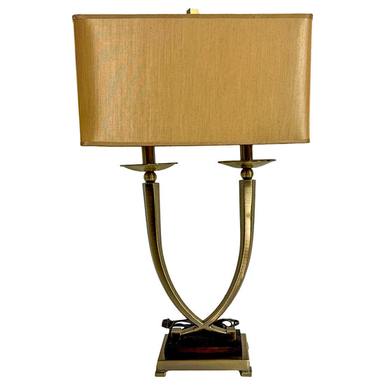 Art Deco Brass Table Lamp With Rectangular Shade