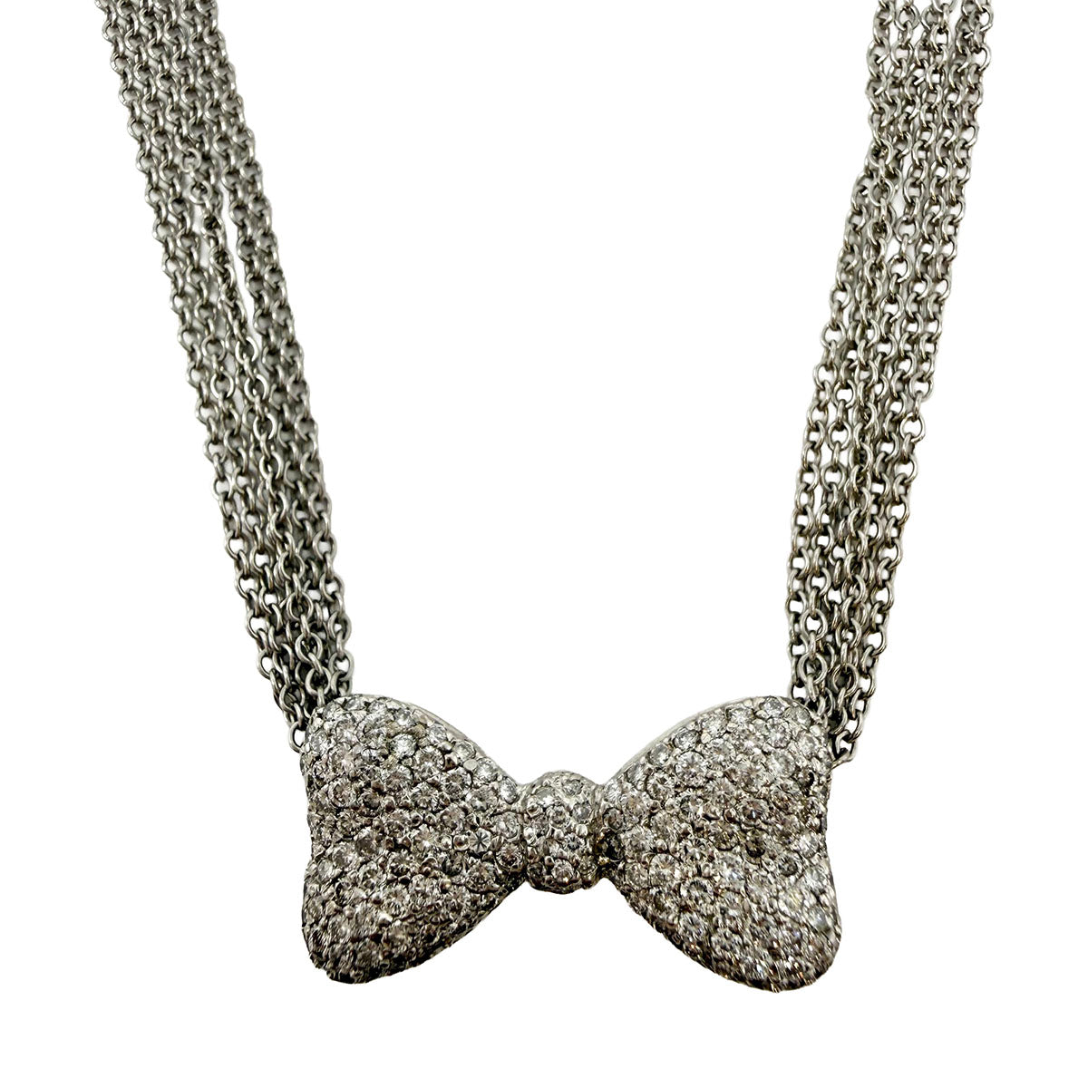 18K White Gold Six Chain Necklace with Diamond Bowtie