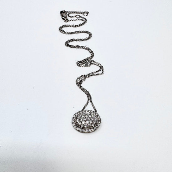 14K White Gold Diamond 18" Necklace with Oval Pave Diamond Pendant