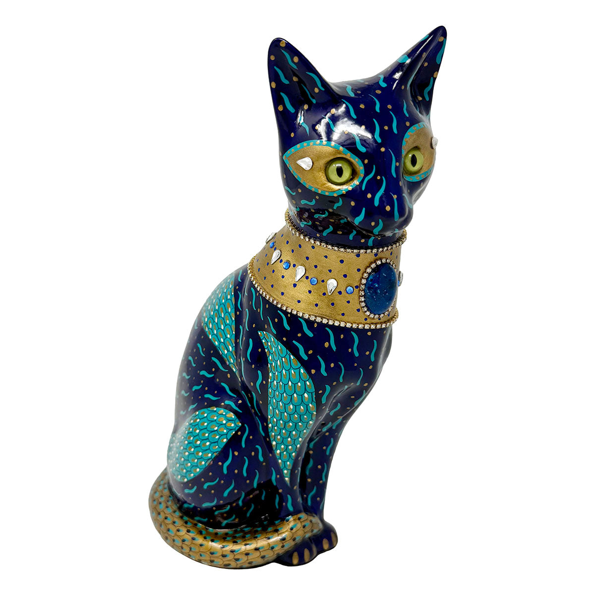 Bejeweled Cat Figure, Signed