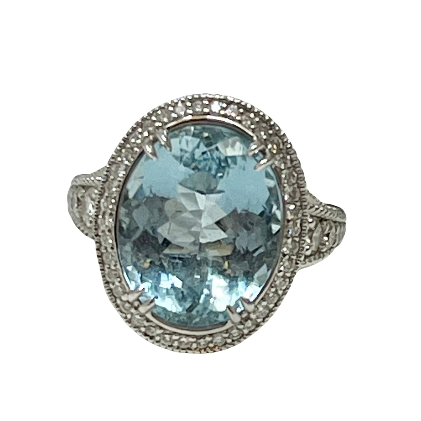 18K White Gold Aquamarine and Diamond Ring