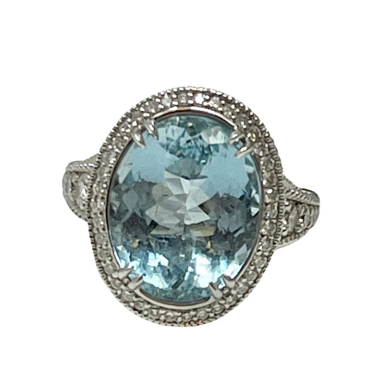 18K White Gold Aquamarine and Diamond Ring