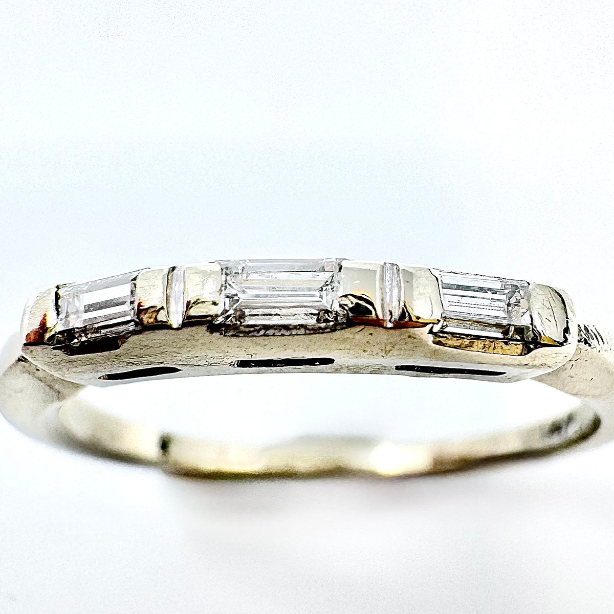 14K White Gold Band with 3 Straight Diamonds