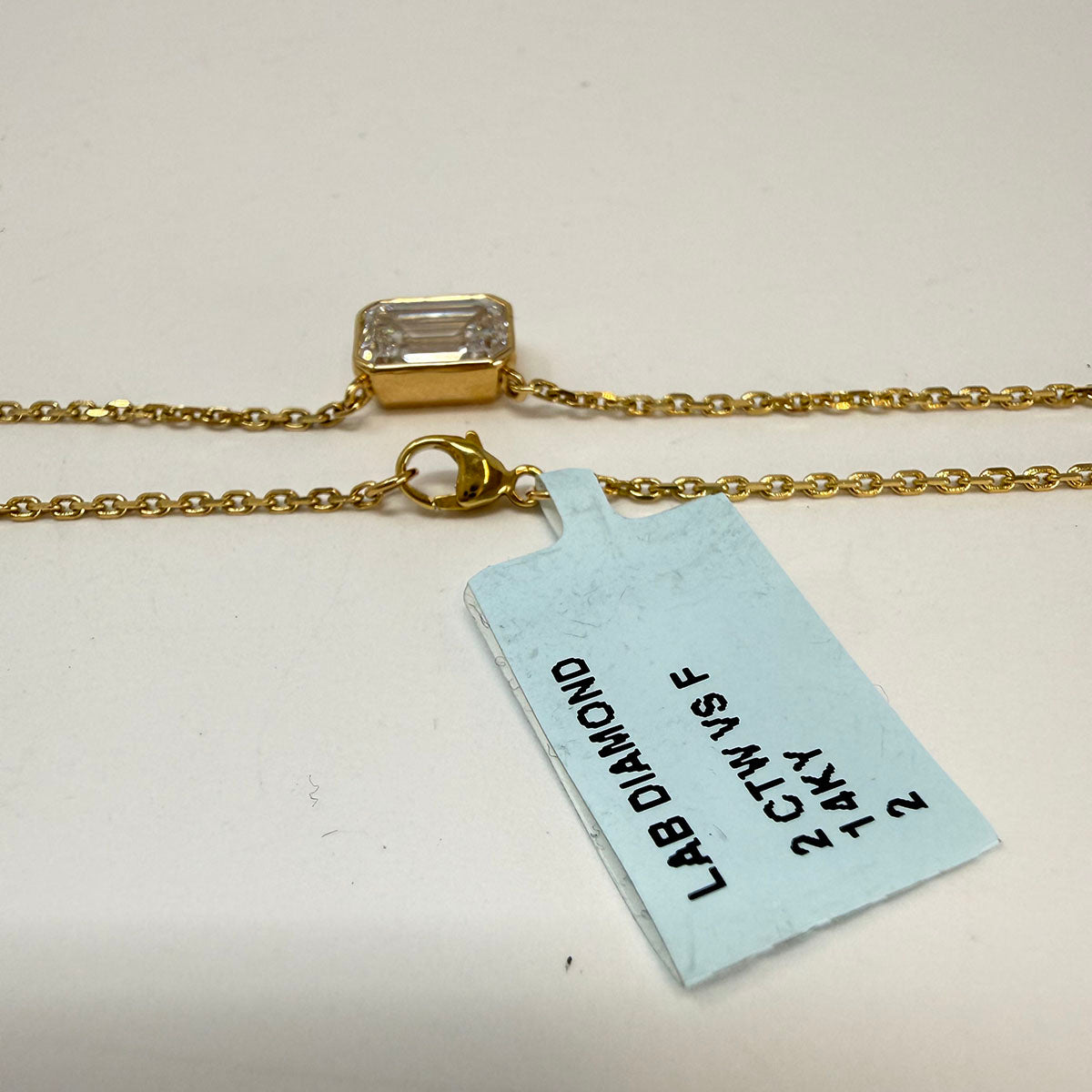 14K Gold 18" Necklace with Emerald Cut Lab Grown Diamond