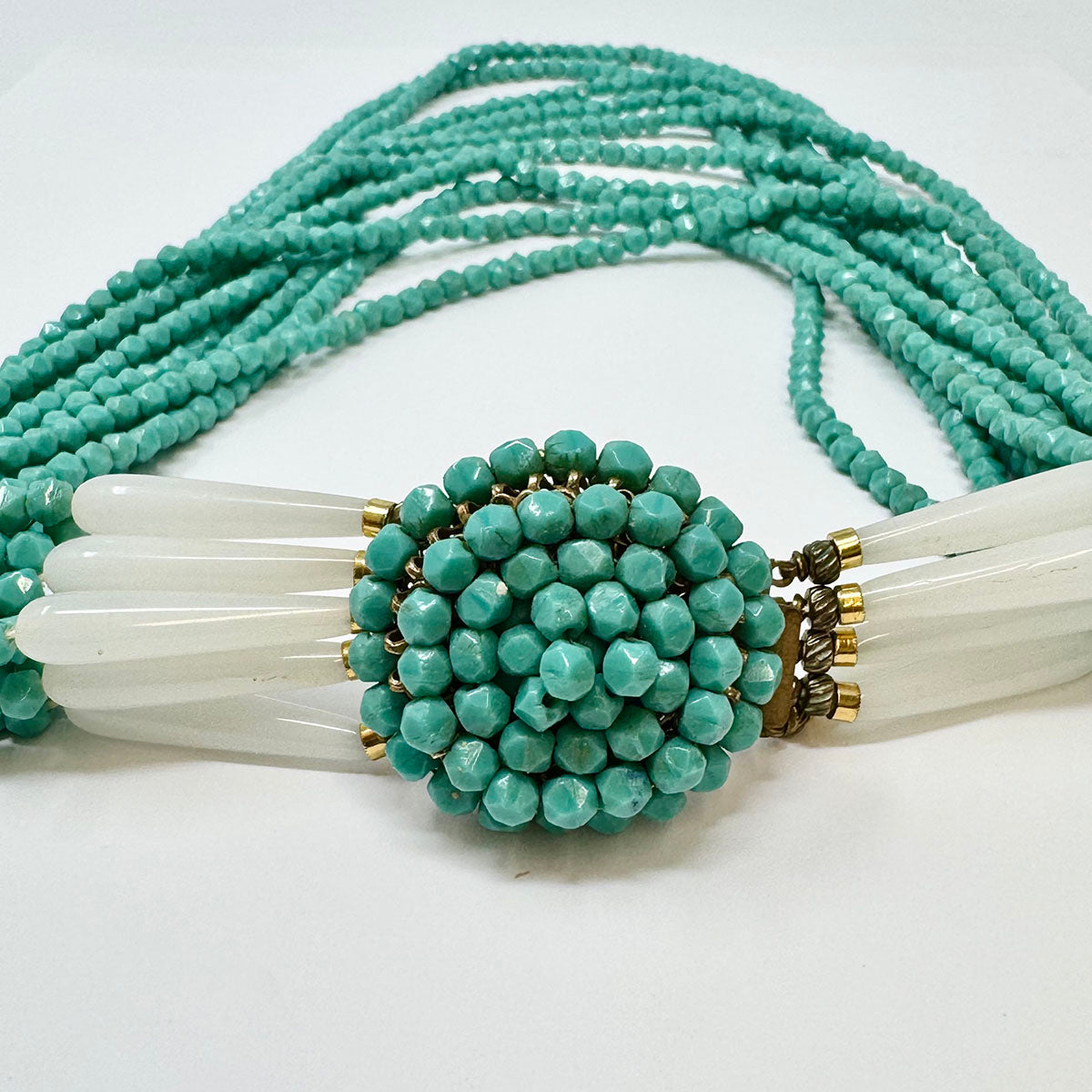 Robert 10 Strand Turquoise Bead Necklace with Embellished Clasp