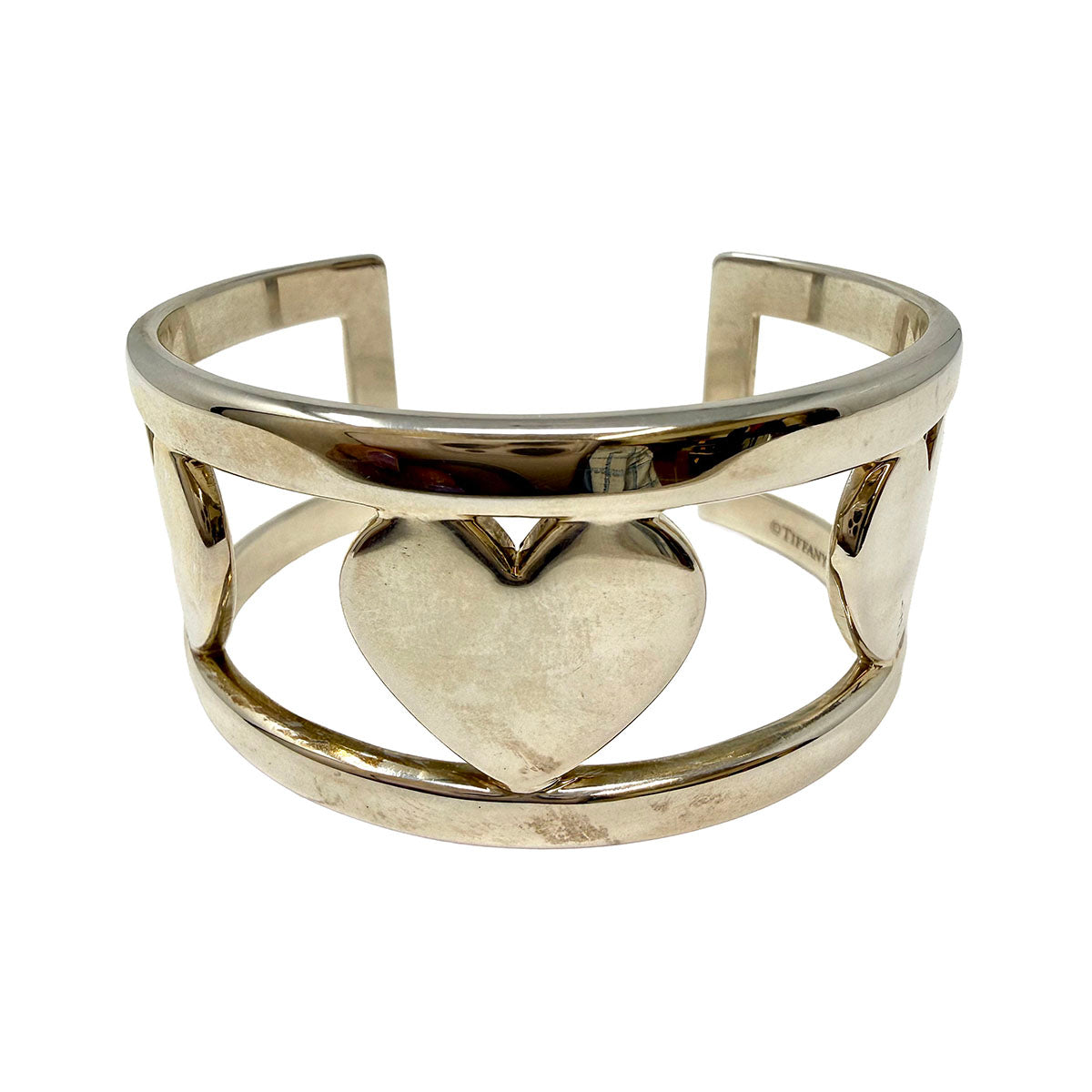 Tiffany & Co. Sterling Silver Full Heart Motif Cuff  Bracelet