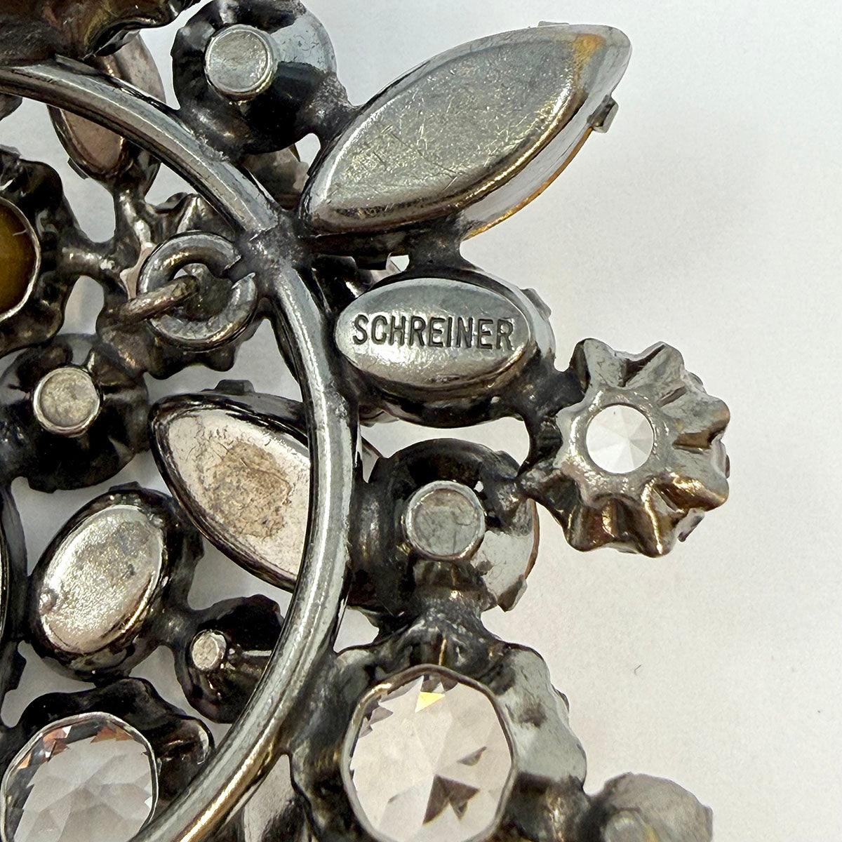Signed Schreiner Vintage Rhinestone Brooch