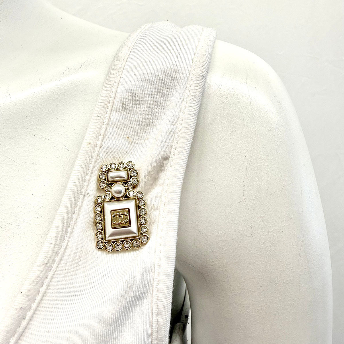 Chanel "Perfume Bottle" Pin with Faux Pearl and Crystal