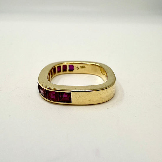 18K Gold Square Ring with 11 Rubies