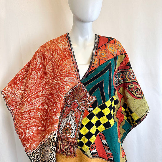 Etro Multi Print Patchwork Wool Blend Poncho