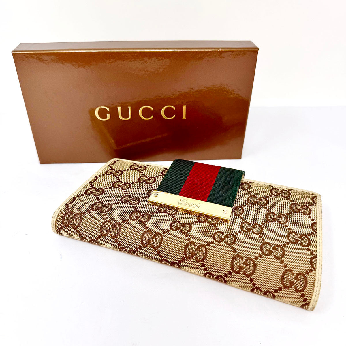 Gucci Monogram  Web Continental Bi-fold Wallet
