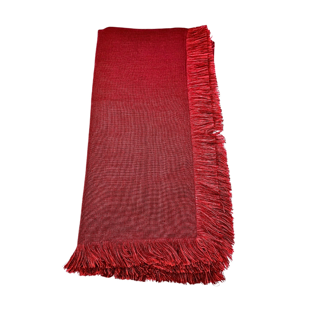 Set of 11  Double Fringe Red & Burgundy, Tina Chen Linen Napkins
