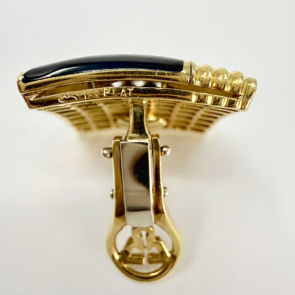Michael Bondanza Platinum and 18K Gold Black Enamel and Diamond Earclips
